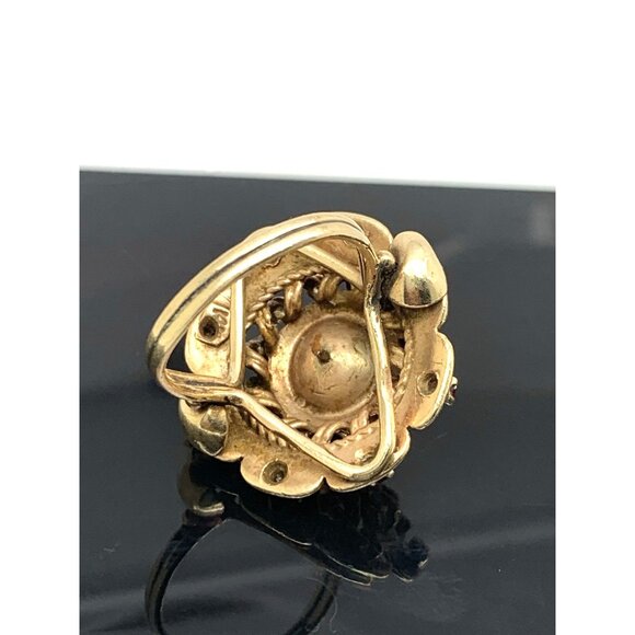 Pearl Ruby Diamond Women's Cocktail Ring 14k Yellow Gold Vintage Estate Size 5.5 - Picture 11 of 14